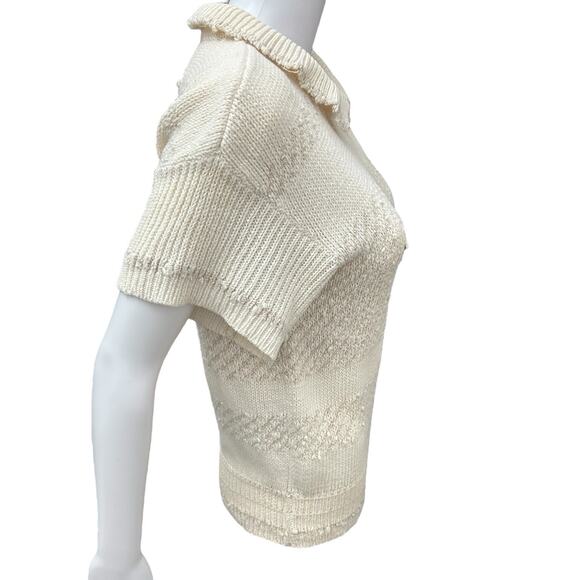 VTG Liz Claiborne Sz M Striped White Collared Short Sleeve Sweater Vintage - Picture 5 of 8
